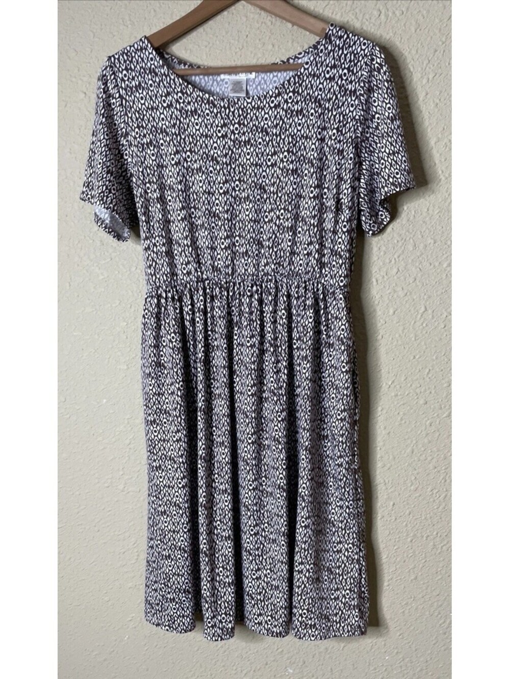 Honey & Lace Windsor Dress Short Sleeve Size XL Elastic Waist Pockets Brown Whit